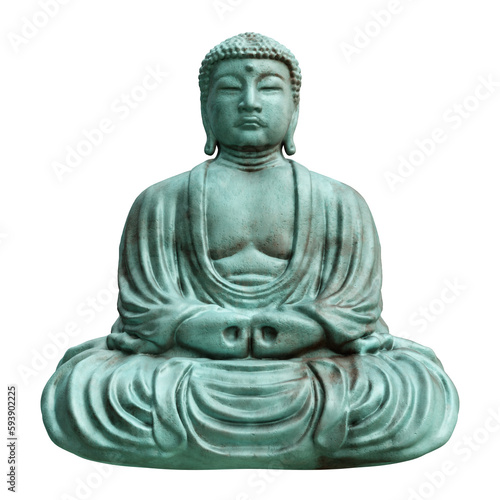 Statue of the Amida Buddha isolated on transparent background. 3D rendering