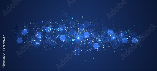 Abstract hexagon background with plexus effect and letters for design works.