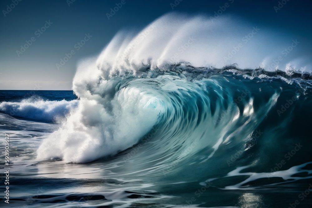 nature ocean blue cool crash wave surfing sea liquid water. Generative AI.
