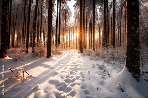 Snowy Forest Landscape with Trees as the Background