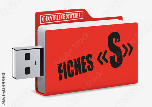 Concept des informations confidentielles dans la lutte anti-terroriste avec une clé USB sur laquelle est écrit le mot, fichier S.