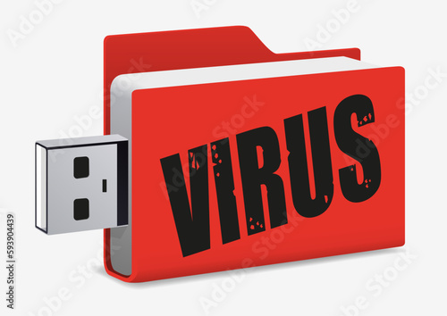 Concept du piratage informatique et de la cybercriminalité, avec une clé USB sur laquelle est écrit le mot, virus.