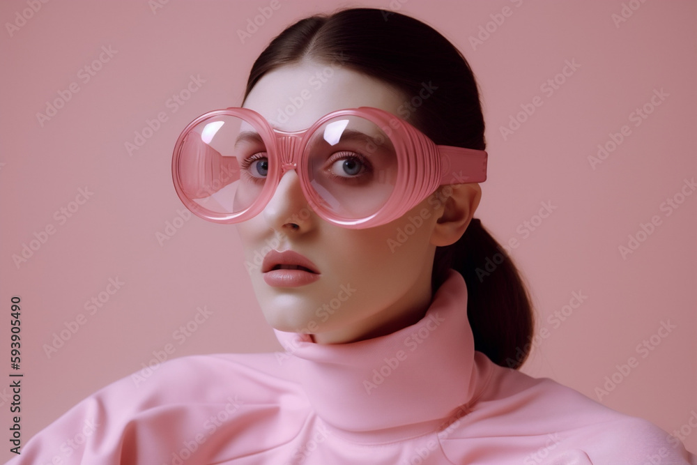 colourful woman hat fashion beauty latex head glasses creative portrait art. Generative AI. colourful woman hat fashion beauty latex head glasses creative portrait art. Generative AI.