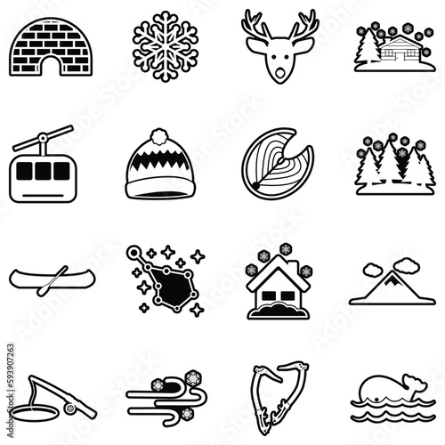 Alaska Icons. Line With Fill Design. Vector Illustration.