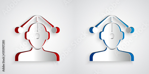 Paper cut Hypnosis icon isolated on grey background. Paper art style. Vector