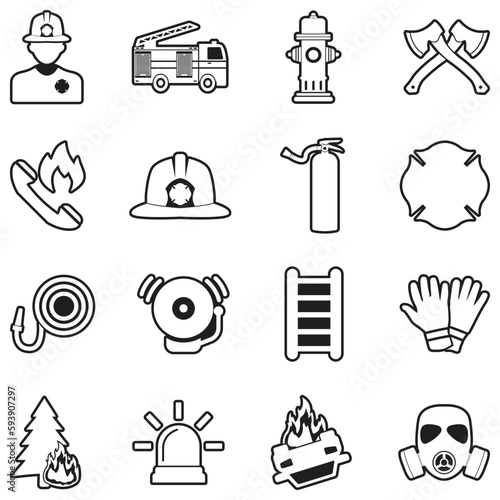 Firefighter Icons. Line With Fill Design. Vector Illustration.