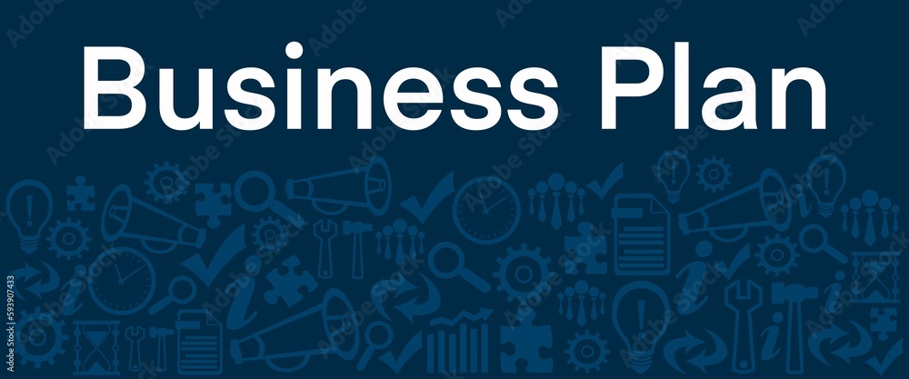 Business Plan Blue Business Symbols Texture Bottom Text Business Plan Blue Business Symbols Texture Bottom Text