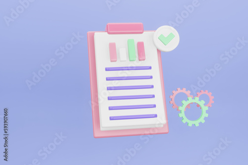 3d clipboard with business idea goals on project plan, fast progress, analytics icon. Clipboard paper with Data analytics and target, SEO optimization, business strategy, graph analytic. 3d rendering