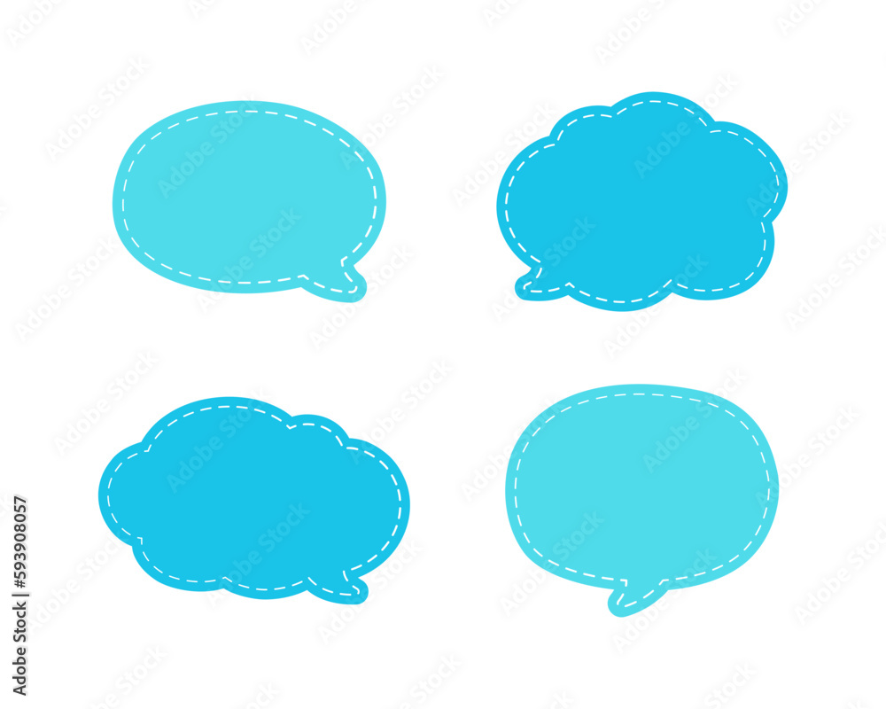 Blank Comic Style Speech Bubbles with Dashed Line. Simple Flat Stitched Design Vector Illustration Set. Blank Comic Style Speech Bubbles with Dashed Line. Simple Flat Stitched Design Vector Illustration Set.