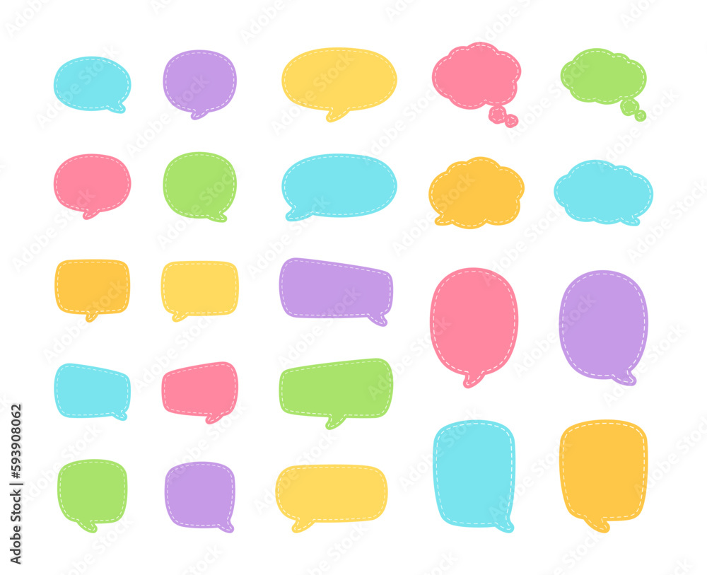 Blank Cute Speech Bubble with Dashed Line. Simple Flat Scrapbook Stitched Design Vector Illustration Set. Blank Cute Speech Bubble with Dashed Line. Simple Flat Scrapbook Stitched Design Vector Illustration Set.