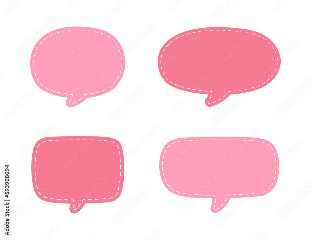 Blank Comic Style Speech Bubbles with Dashed Line. Simple Flat Stitched Design Vector Illustration Set. Blank Comic Style Speech Bubbles with Dashed Line. Simple Flat Stitched Design Vector Illustration Set.