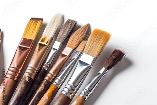 Close up detail of artist paint brushes, ai generative