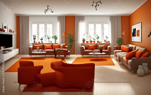 Photo of a cozy and modern living room with comfortable furniture and a large flat screen TV