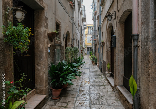 A narrow street among the old houses of Isernia, Italy