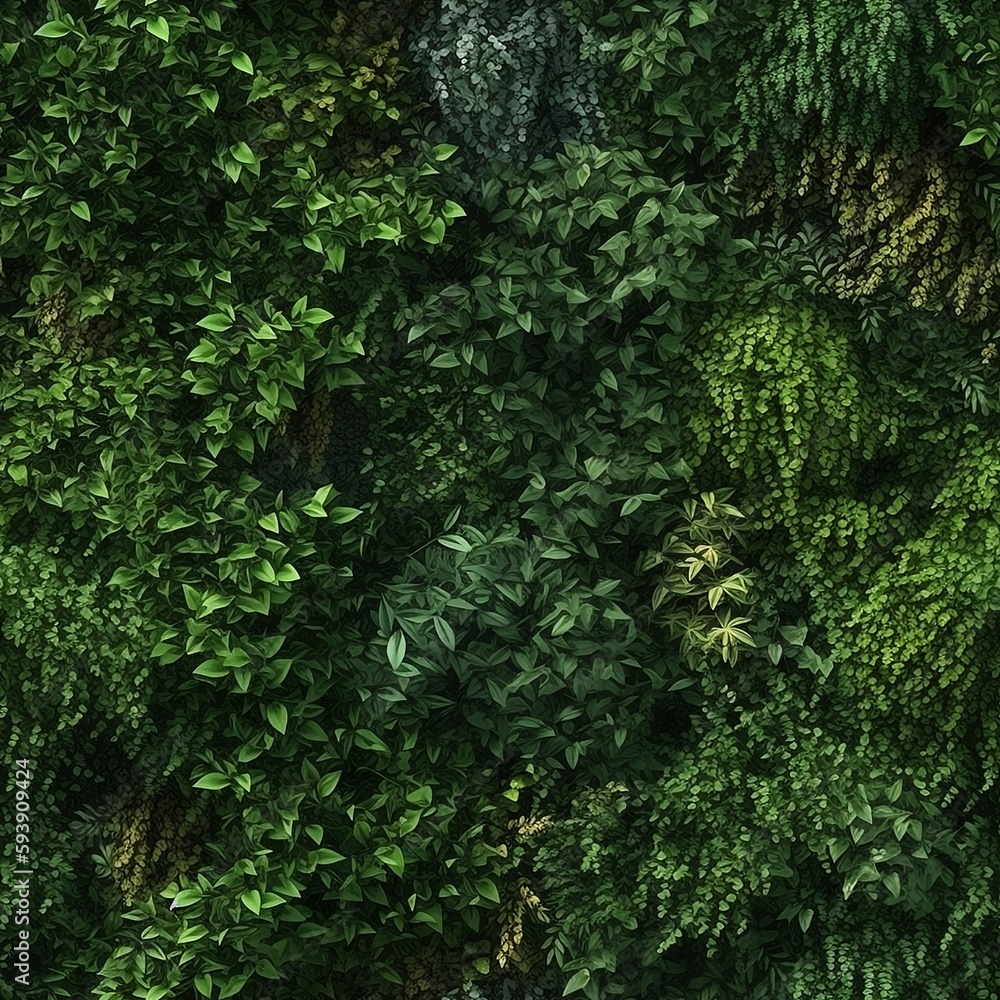 Seamless Tiled Green Wall Vegetation, created using Generative AI