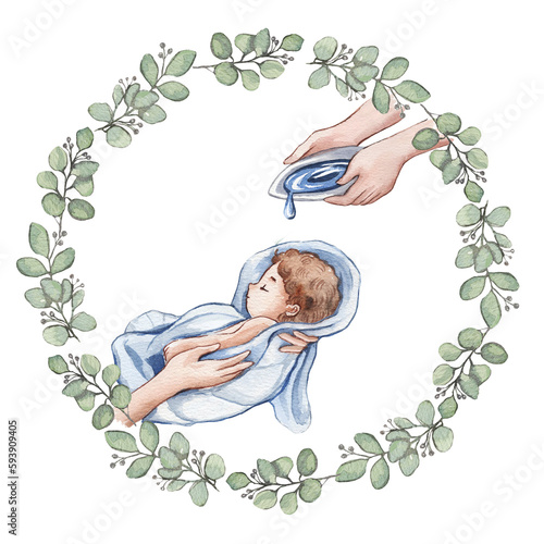 Photos Watercolor Illustration of a Little baby Going Through a Catholic Baptism