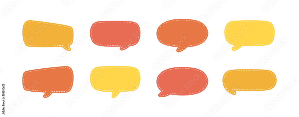 Blank Cute Speech Bubble with Dashed Line. Simple Flat Scrapbook Stitched Design Vector Illustration Set. Blank Cute Speech Bubble with Dashed Line. Simple Flat Scrapbook Stitched Design Vector Illustration Set.