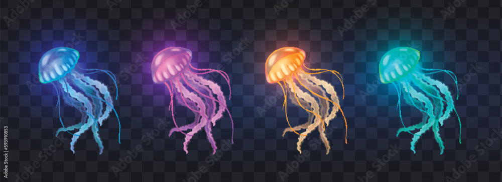 Jellyfish Realistic Set - obrazy, fototapety, plakaty 