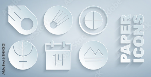 Set Calendar, Earth globe, Neptune planet, element, Comet and icon. Vector