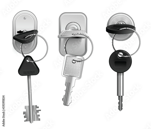 Realistic Keys Keyholes Icon Set
