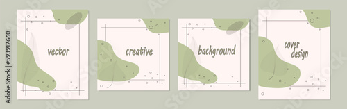 Set of vector square and vertical backgrounds with side proportions for Iinstagram in a minimalist style with a linear image of leaves