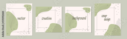 Set of vector square and vertical backgrounds with side proportions for Iinstagram in a minimalist style with a linear image of leaves