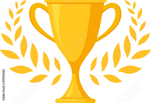 Gold Trophy Cup. Vector Flat Trophy Icon with stars and laurel wreath