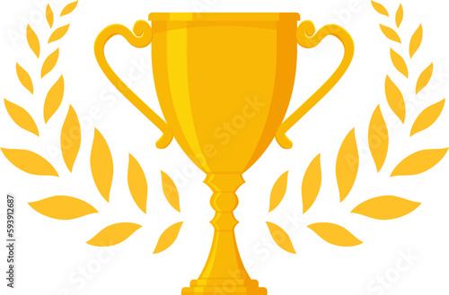 Gold Trophy Cup. Vector Flat Trophy Icon with stars and laurel wreath
