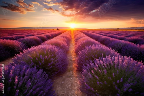 lavender field at sunset  ai generative