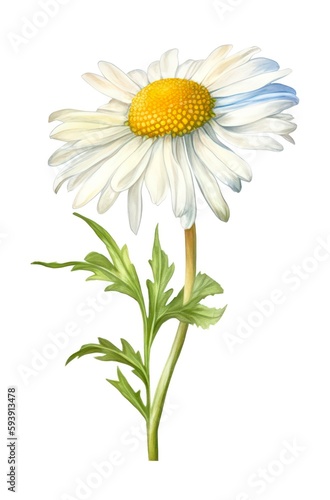 Beautiful daisy flower isolated on white background. Watercolor illustration of a chamomile. Generative AI.