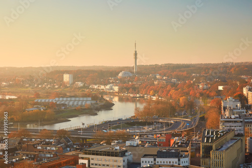 Aerial afternoon view of the city center of Arnhem  The Netherlands