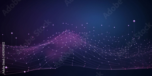 テクノロジー、ラインと点の紫背景 | Technology abstract lines and dots connection purple background,AI generative