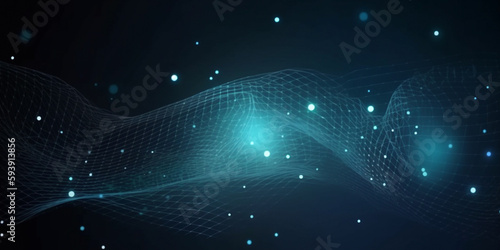 テクノロジー、ラインと点のブルーライト背景 | Technology abstract lines and dots connection blue lighting background,AI generative