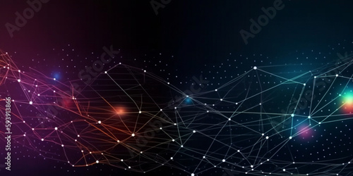 テクノロジー、ラインと点の背景   Technology abstract lines and dots connection background,AI generative © Haruyama