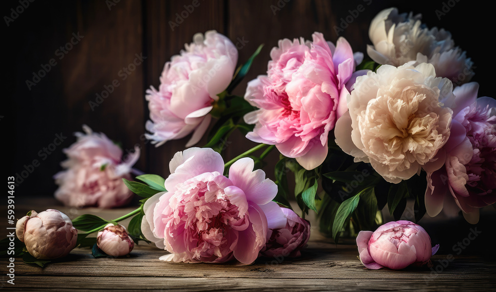 Romantic bouquet of peonies in the interior. AI generated Romantic bouquet of peonies in the interior. AI generated
