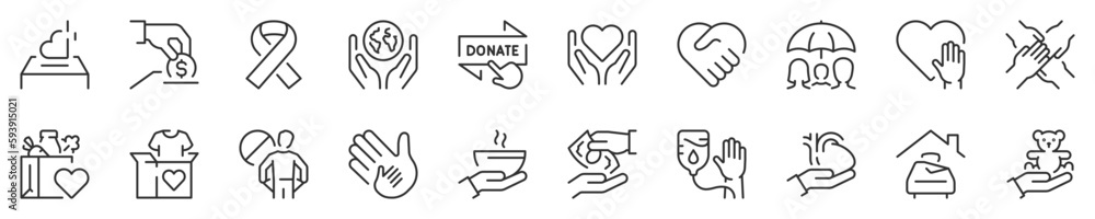 Line icons about charity and donations. Thin line icon set. Symbol collection in transparent background. Editable vector stroke. 512x512 Pixel Perfect. Line icons about charity and donations. Thin line icon set. Symbol collection in transparent background. Editable vector stroke. 512x512 Pixel Perfect.