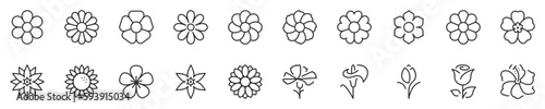 Line icons about flowers. Thin line icon set. Symbol collection in transparent background. Editable vector stroke. 512x512 Pixel Perfect.