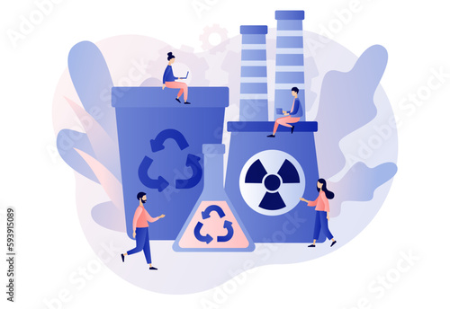 Chemical recycling. Chemical trash disposal and utilization. Plastics recycling method. Hazardous waste management. Modern flat cartoon style. Vector illustration on white background
