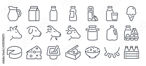Dairy and milk products editable stroke outline icons set isolated on white background flat vector illustration. Pixel perfect. 64 x 64.