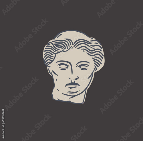 Hand drawn vector abstract outline,graphic,line art greek ancient sculpture statue head line art modern drawing.Antique classic statues in trendy style,outline design concept.Antique statue design.