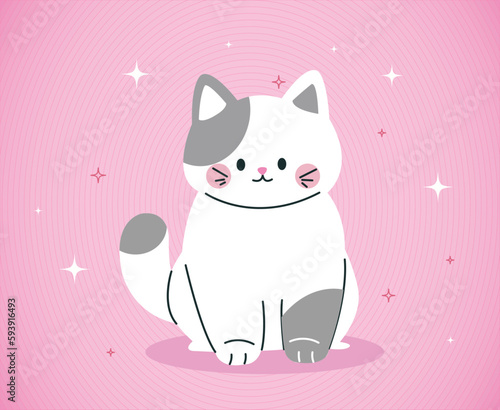 cute cat on a postcard on a pink background