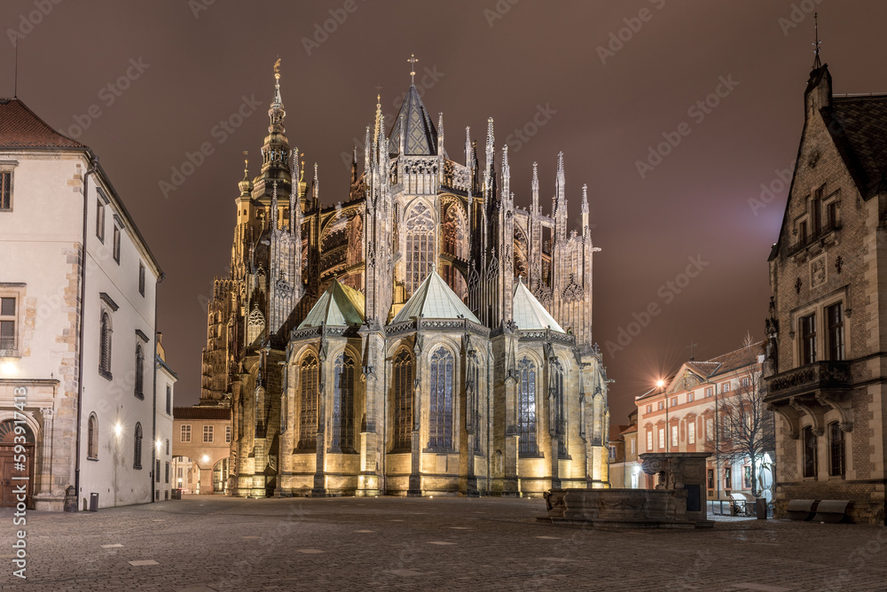 Night and St. Vitus Cathedral. Long Exposure. Prague, Czech.