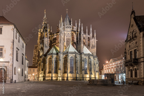 Fototapeta Naklejka Na Ścianę i Meble -  Night and St. Vitus Cathedral. Long Exposure. Prague, Czech.
