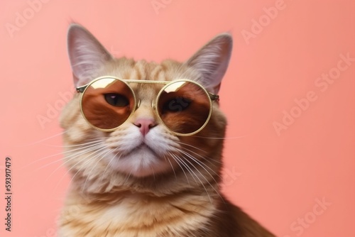 sunglasses portrait animal colourful cat fashion pet cute neon funny. Generative AI.