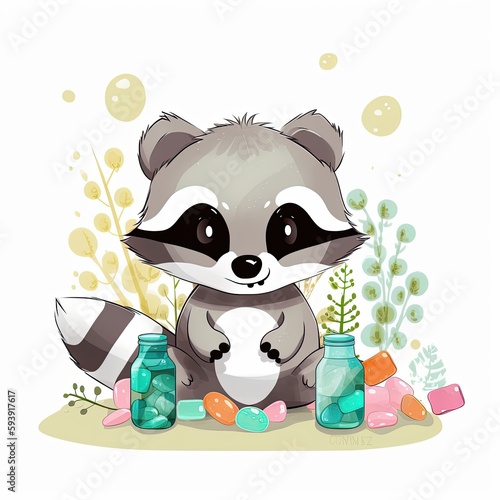 raccoon eating, isolated design