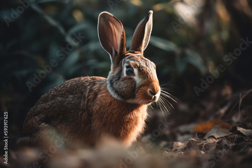 cute rabbit in the garden. close-up. ai generative