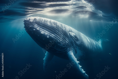 big humpback whale underwater. ai generative