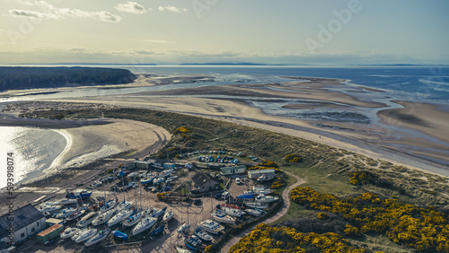 Fotografia Aerial Landscape Around Findorn Beach & Findhorn Bay in Moray, Scotland