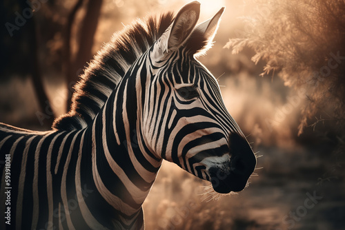 zebra on the background of the African savannah  hot day  animals of Africa. ai generative
