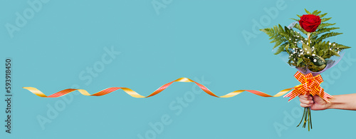 Cuadro en lienzo bouquet with a red rose for Sant Jordi, web banner